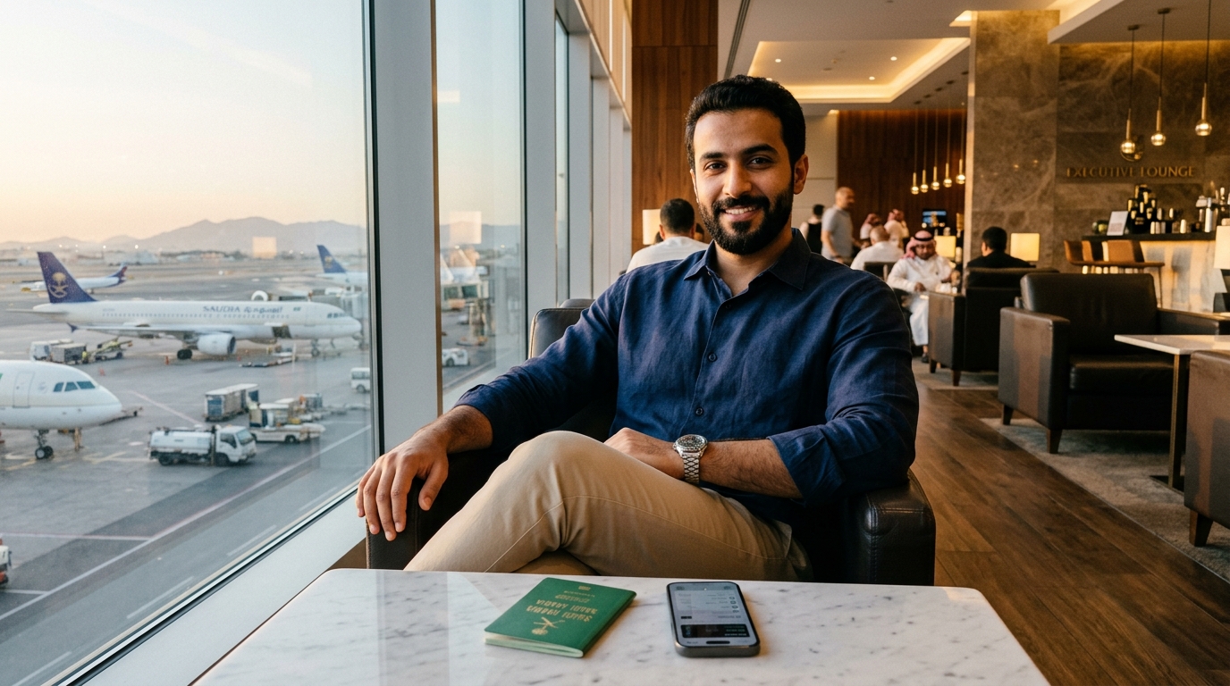 مسافر سعودي في صالة كبار الشخصيات بالمطار